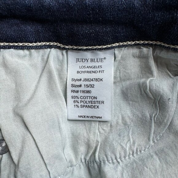 Judy Blue Boyfriend Jeans Sz 32 High Rise Dark Wash Distressed Stretch 32x30 - Picture 16 of 16